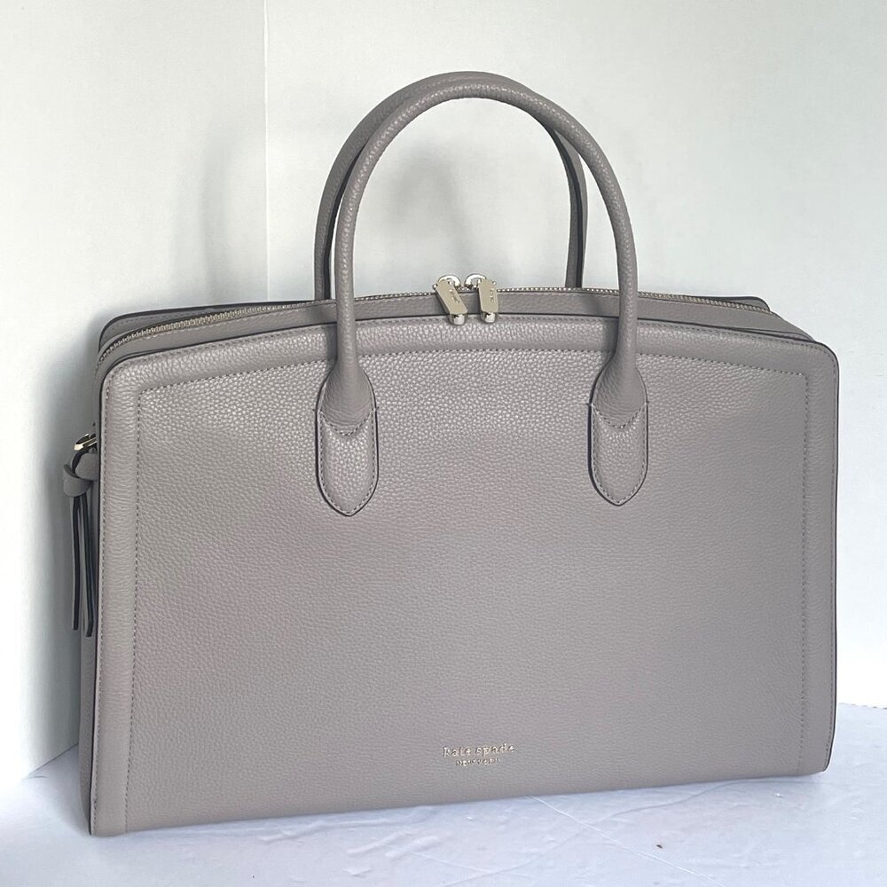 Kate Spade Knott Large Commuter Laptop Tote Taupe Leather Work Bag Womens - Picture 12 of 12